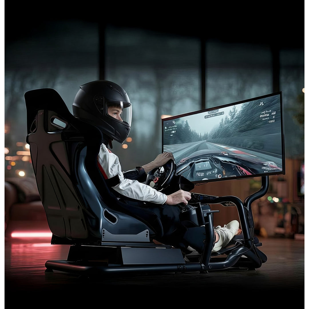 Symulator Wyścigów Kokpit 3 w 1 Fotelik do 130kg Uchwyt dźwigni zmiany biegów Stojak na kierownicę Uchwyt TV do 50" Max. Vesa 400x200 ...