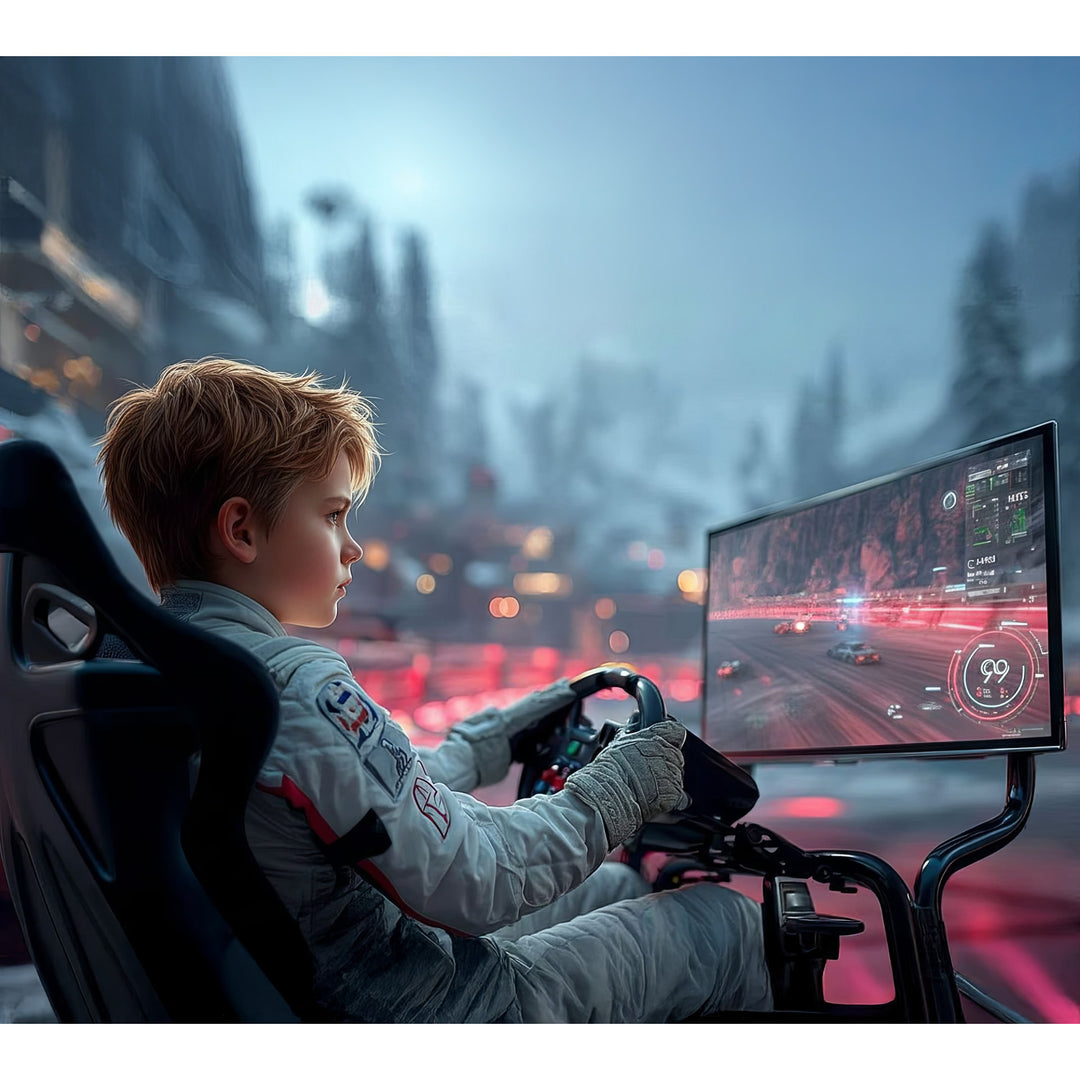 Symulator Wyścigów Kokpit 3 w 1 Fotelik do 130kg Uchwyt dźwigni zmiany biegów Stojak na kierownicę Uchwyt TV do 50" Max. Vesa 400x200 ...