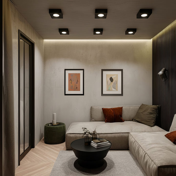 Punktowa oprawa sufitowa Maclean, dla źródeł światła MR16/GU10, kolor czarny, 94x94x32mm, kwadratowa, alu, MCE464 B