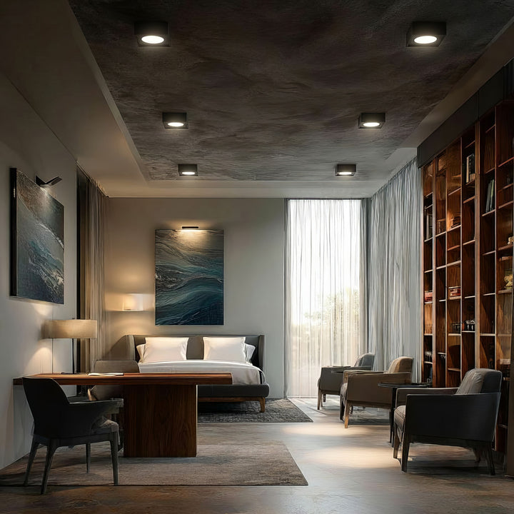 Punktowa oprawa sufitowa Maclean, dla źródeł światła MR16/GU10, kolor czarny, 94x94x32mm, kwadratowa, alu, MCE464 B