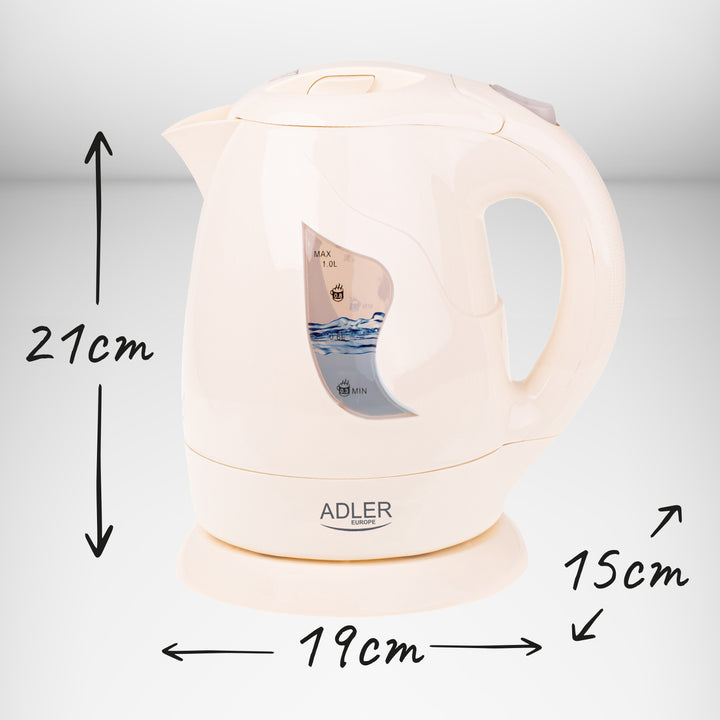 Czajnik bezprzewodowy Adler, 850W, 1L, beżowy, AD 08 b
