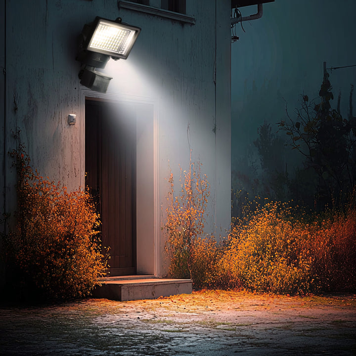 Solarny naświetlacz LED z czujnikiem ruchu Maclean Energy IP44, 6W, 360lm, 6000K zimna biała, akumulator Li-ion 2400 mAh, 5,5V DC MCE442