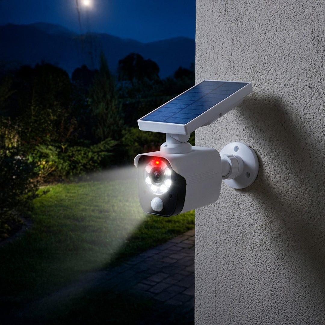 Solarna atrapa kamery, migająca dioda, czujnik ruchu, oświetlenie LED, naklejka gratis, SOL1800S