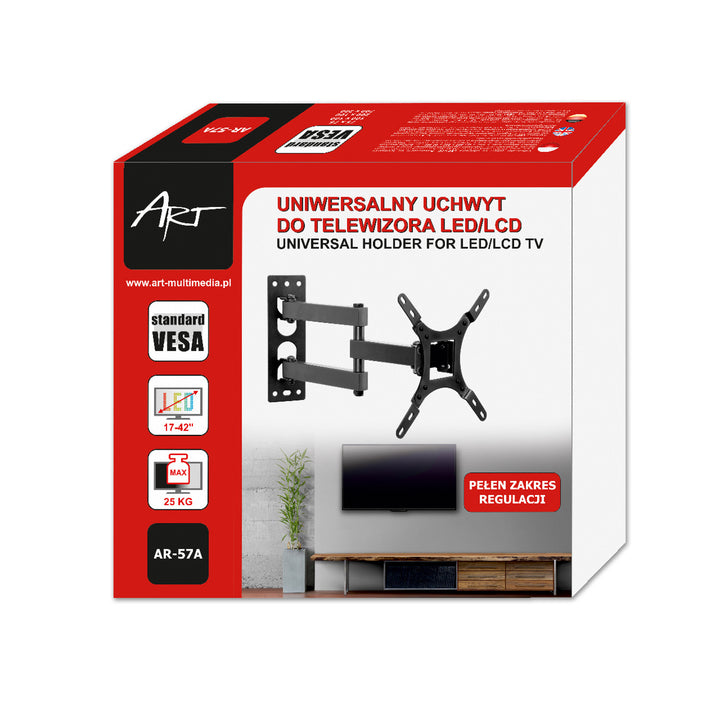Uchwyt do telewizora ART, 17-42'', 25kg, czarny, VESA 200x200, AR-57A