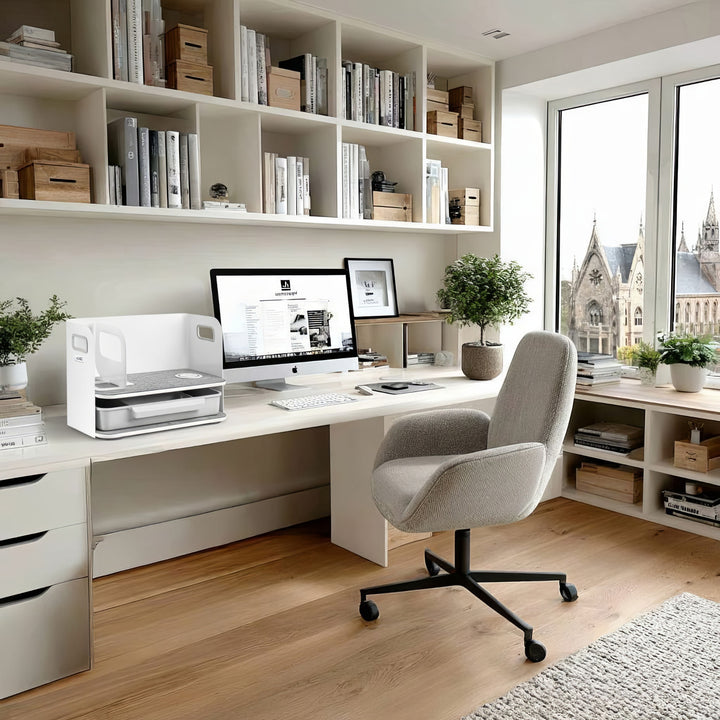 Organizer biurkowy z szufladą i ładowarką bezprzewodową Ergo Office, biały, max. 10kg, ER-441