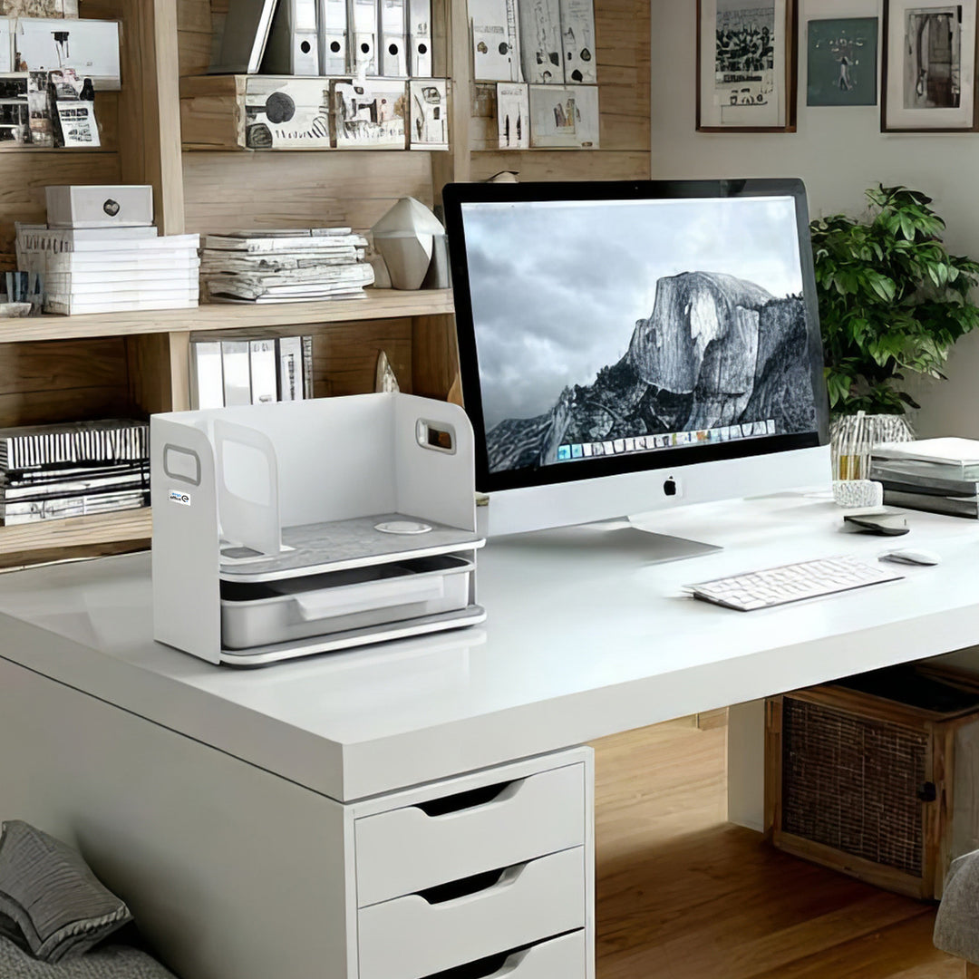 Organizer biurkowy z szufladą i ładowarką bezprzewodową Ergo Office, biały, max. 10kg, ER-441