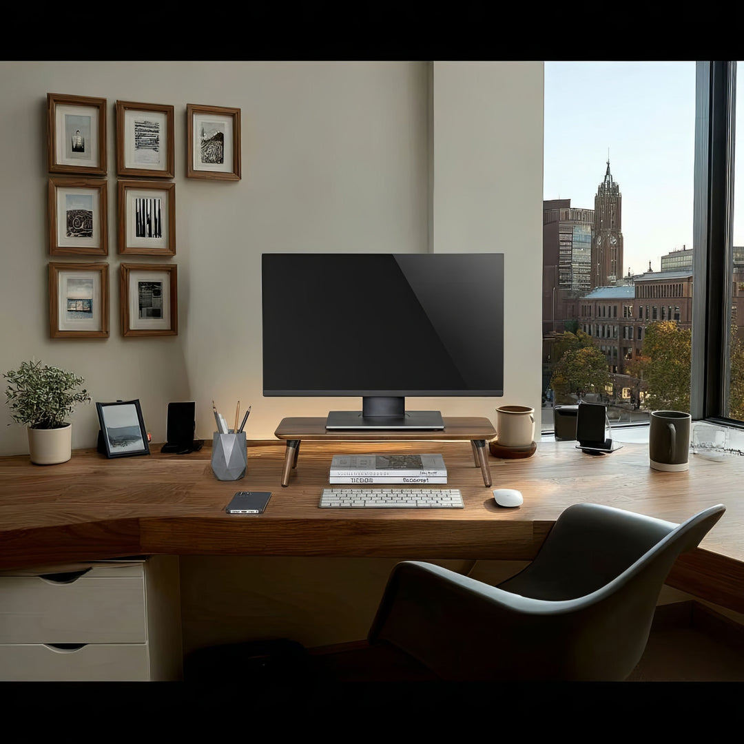 Drewniana podstawka pod monitor / laptop Maclean, (500x240x120mm), kolor czarny orzech, max. 20kg, MC-930