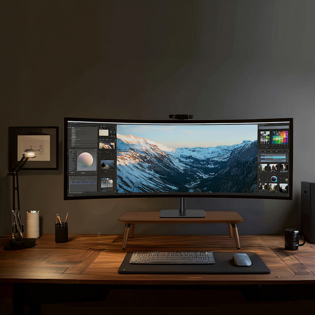 Drewniana podstawka pod monitor / laptop Maclean, (500x240x120mm), kolor czarny orzech, max. 20kg, MC-930