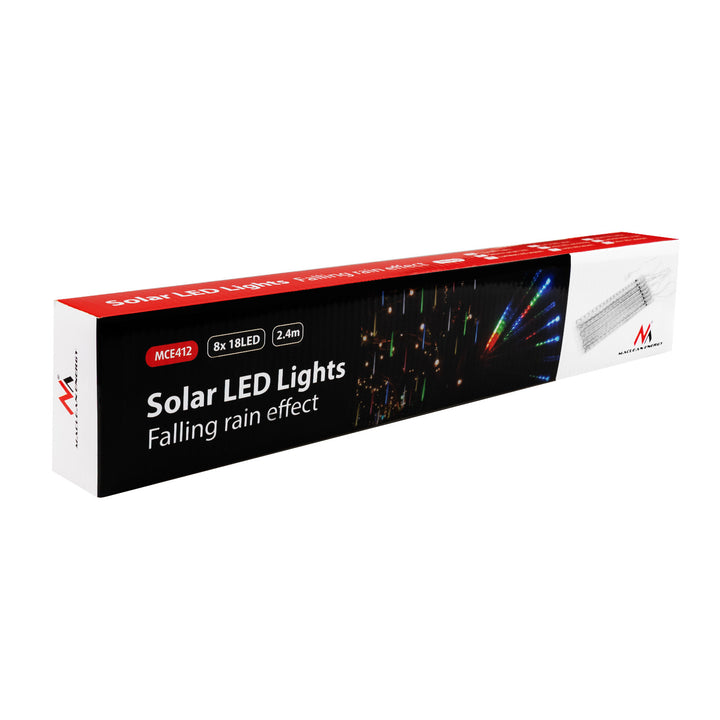 Solarne lampki LED Maclean, 2,4m długościi, 144 diody LED, 8 sopli RGB, tryb opadających sopli, bateria Li 800mAh, MCE412