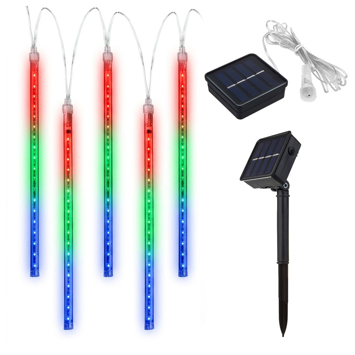 Solarne lampki LED Maclean, 2,4m długościi, 144 diody LED, 8 sopli RGB, tryb opadających sopli, bateria Li 800mAh, MCE412