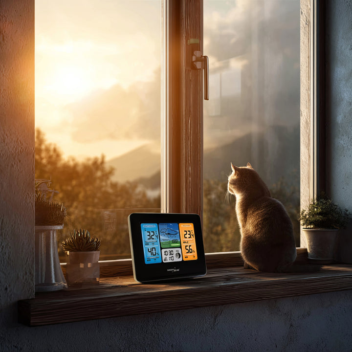 Stacja pogodowa WiFi GreenBlue, zgodna z TUYA, czujnik zewnętrzny, kalendarz, prognoza pogody, barometr, GB215