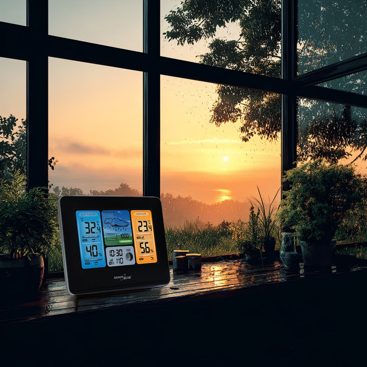 Stacja pogodowa WiFi GreenBlue, zgodna z TUYA, czujnik zewnętrzny, kalendarz, prognoza pogody, barometr, GB215