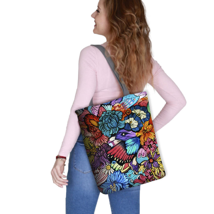 Torba płócienna na ramię, zamek błyskawiczny, wymiary 36x40cm, wzór nadruku Hippi