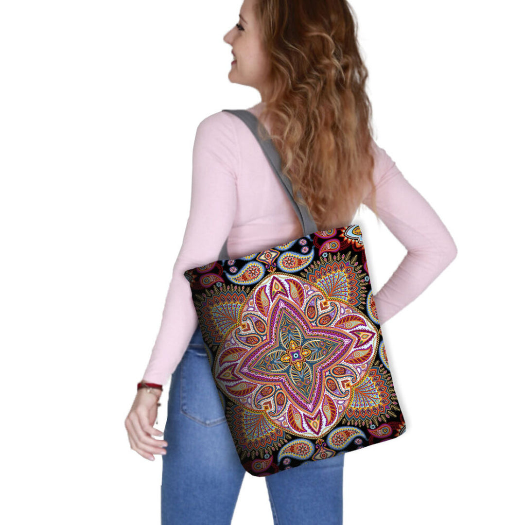 Torba płócienna na ramię, zamek błyskawiczny, wymiary 36x40cm, wzór nadruku Polka