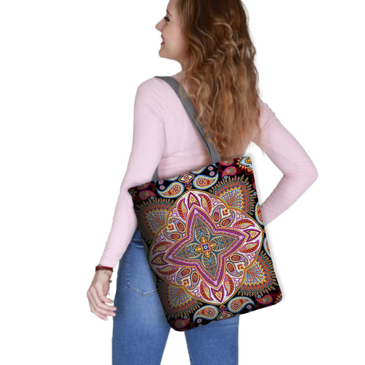 Torba płócienna na ramię, zamek błyskawiczny, wymiary 36x40cm, wzór nadruku Polka