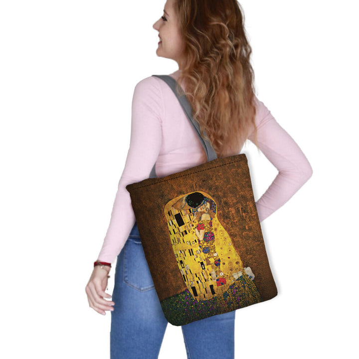 Torba płócienna na ramię, zamek błyskawiczny, wymiary 36x40cm, wzór nadruku Pocałunek