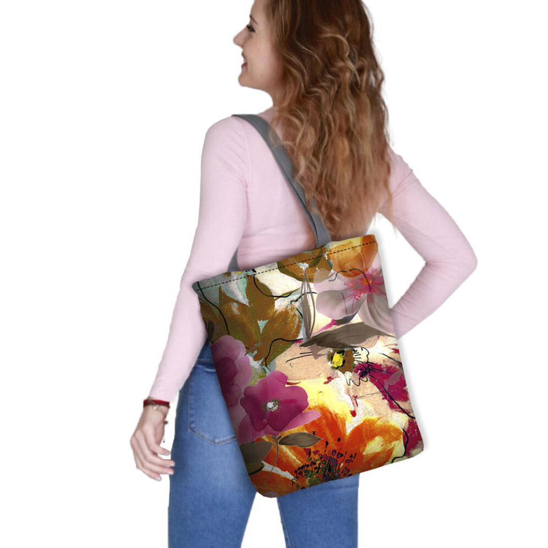 Torba płócienna na ramię, zamek błyskawiczny, wymiary 36x40cm, wzór nadruku Garden