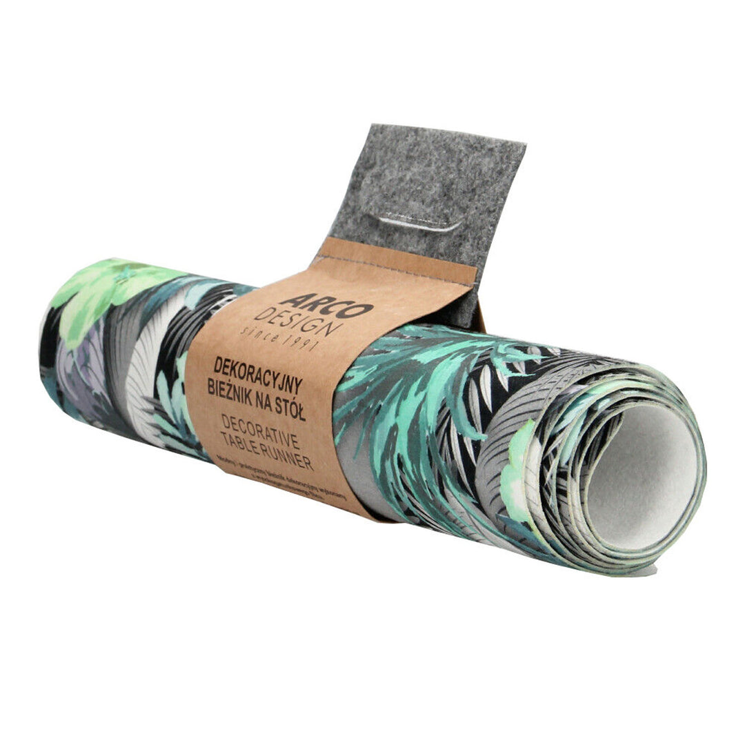 Bieżnik Bertoni, stołowy, ekologiczny filc, wymiary 95x33cm, wzór nadruku Lambada Green