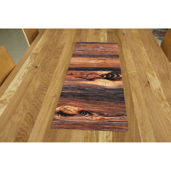 Bieżnik Bertoni, stołowy, ekologiczny filc, wymiary 95x33cm, wzór nadruku Drewno