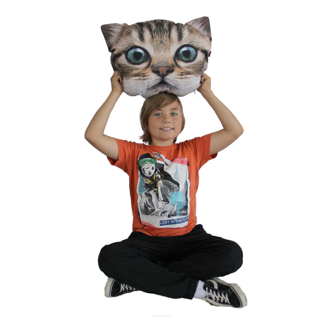 Poduszka dekoracyjna Bertoni Kot Gapcio 30x45 cm, welur, nadruk kota, wkład antyalergiczny