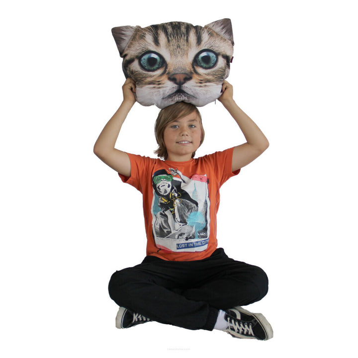 Poduszka dekoracyjna Bertoni Kot Gapcio 30x45 cm, welur, nadruk kota, wkład antyalergiczny