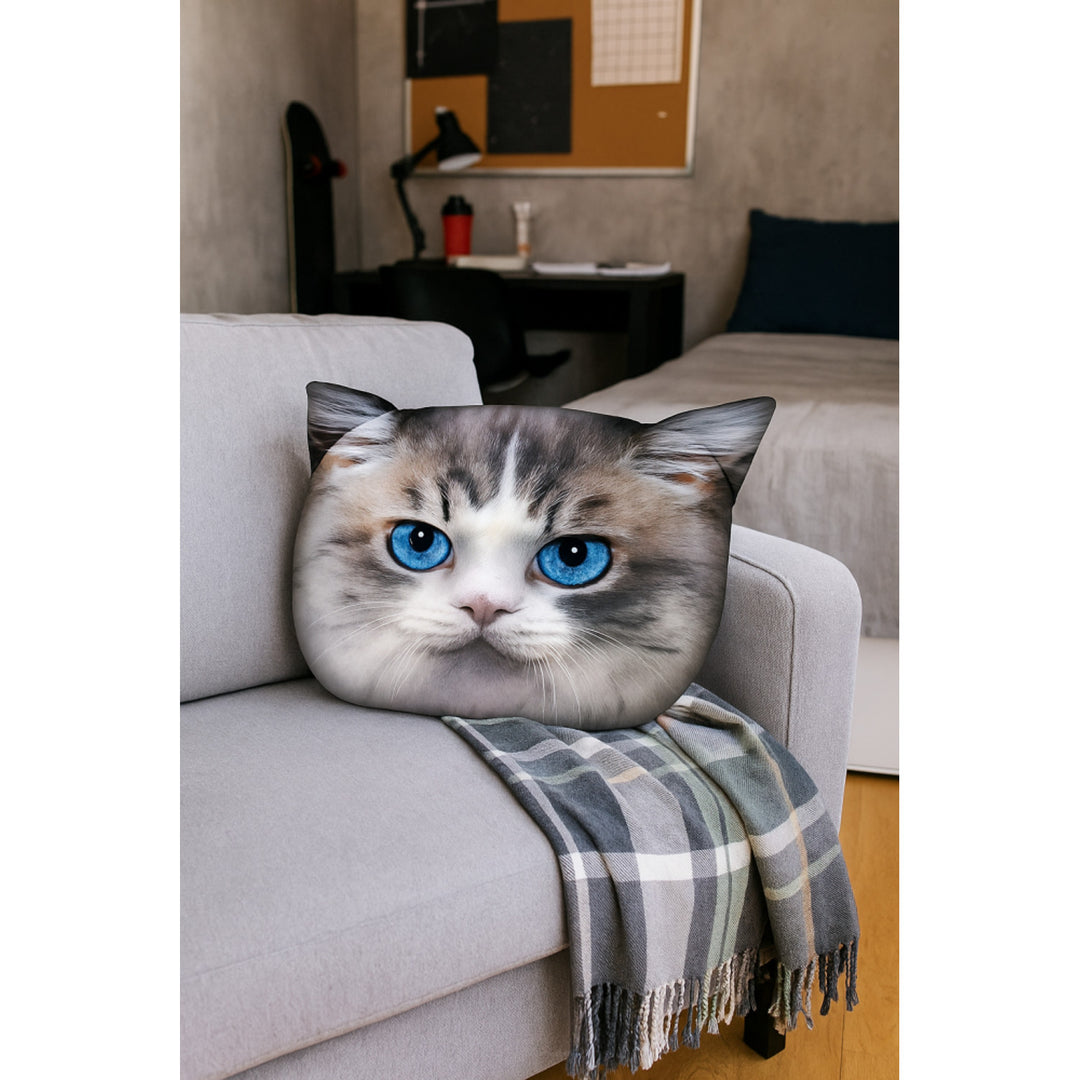 Poduszka dekoracyjna Bertoni Kot Luna 30x45 cm, welur, nadruk kota, wkład antyalergiczny