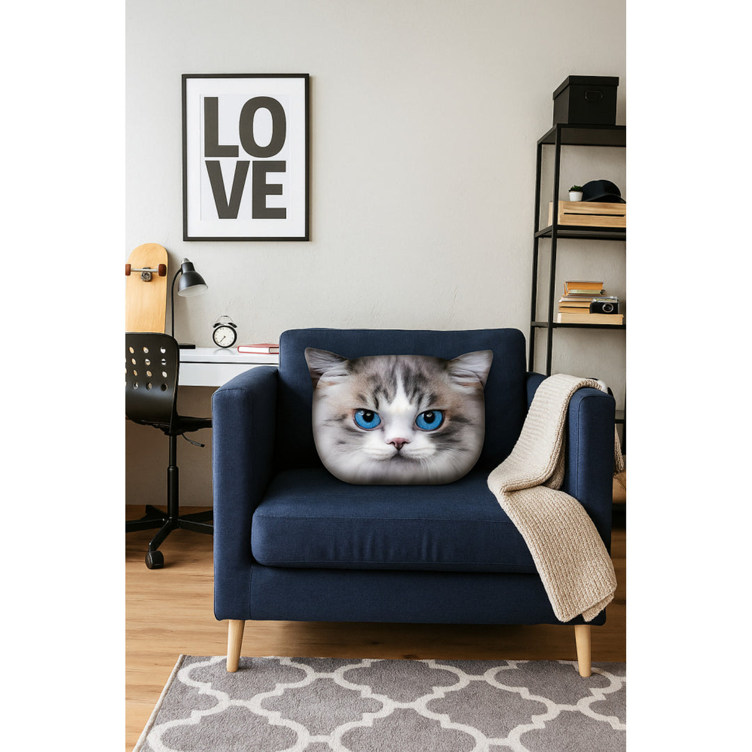 Poduszka dekoracyjna Bertoni Kot Luna 30x45 cm, welur, nadruk kota, wkład antyalergiczny