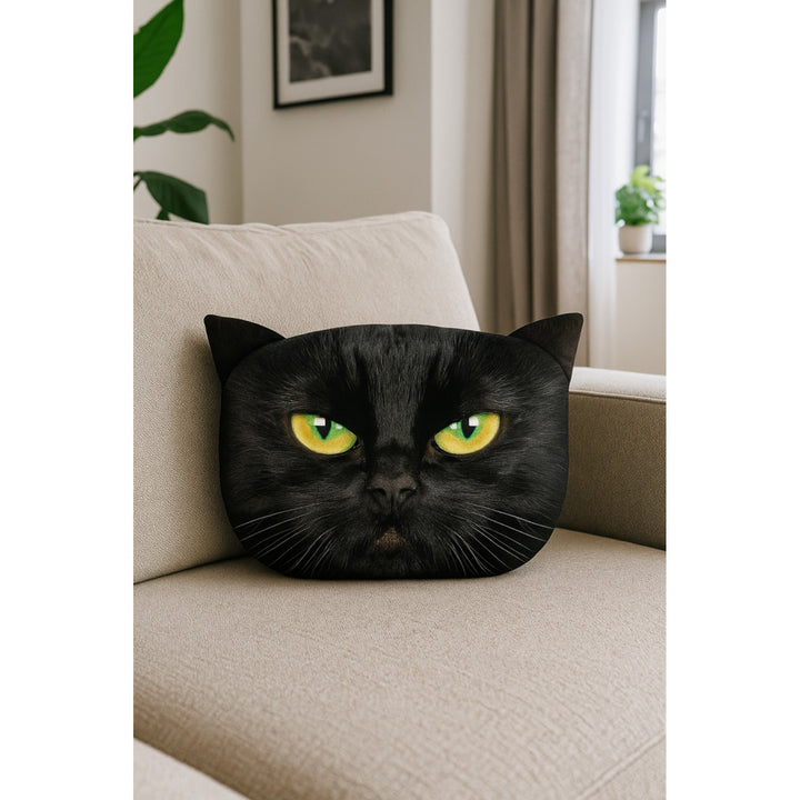 Poduszka dekoracyjna Bertoni Kot Nero 30x45 cm, welur, nadruk kota, wkład antyalergiczny