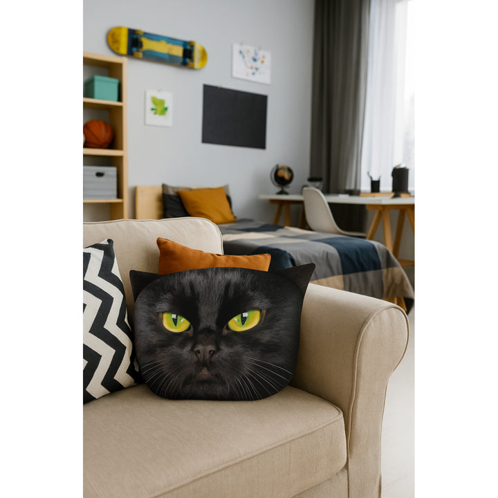 Poduszka dekoracyjna Bertoni Kot Nero 30x45 cm, welur, nadruk kota, wkład antyalergiczny