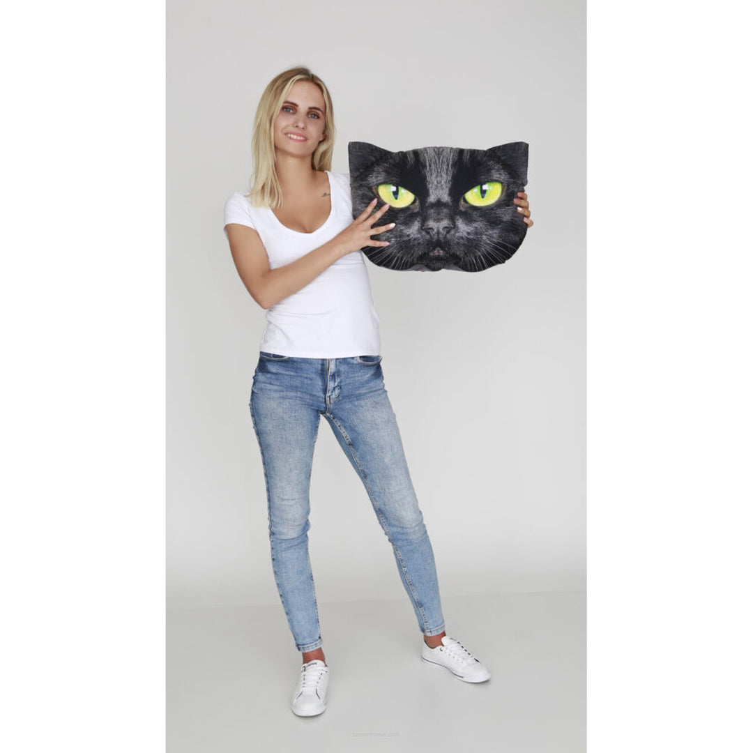 Poduszka dekoracyjna Bertoni Kot Nero 30x45 cm, welur, nadruk kota, wkład antyalergiczny