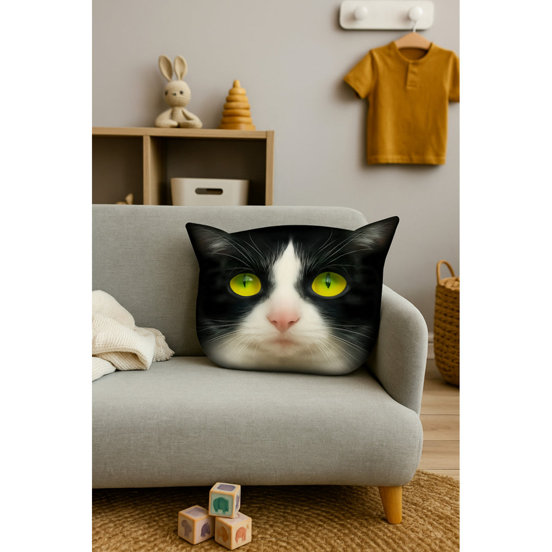 Poduszka dekoracyjna Bertoni Kot Panda 30x45 cm, welur, nadruk kota, wkład antyalergiczny