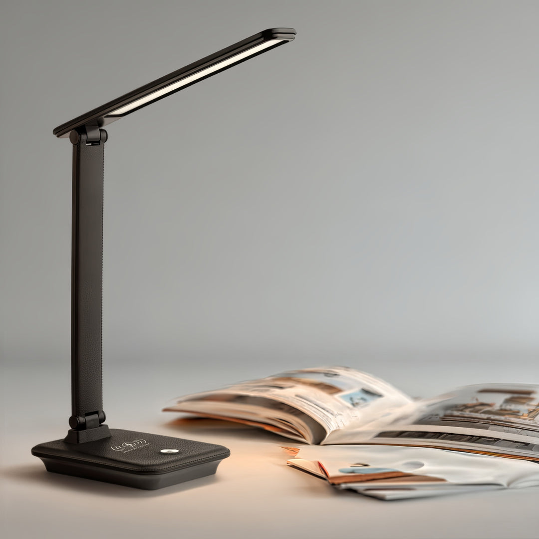 Lampka biurkowa LED Maclean, max. 9W, 220-240V AC, możliwość zmiany barwy, ściemnialna, ładowarka bezp., 450lm, MCE616 B