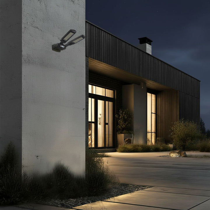 Solarna lampa uliczna LED z czujnikiem ruchu i pilotem Maclean IP54, 5W, 2x450lm, 6500K, Li-ion 2400 mAh, 3 tryby pracy MCE447