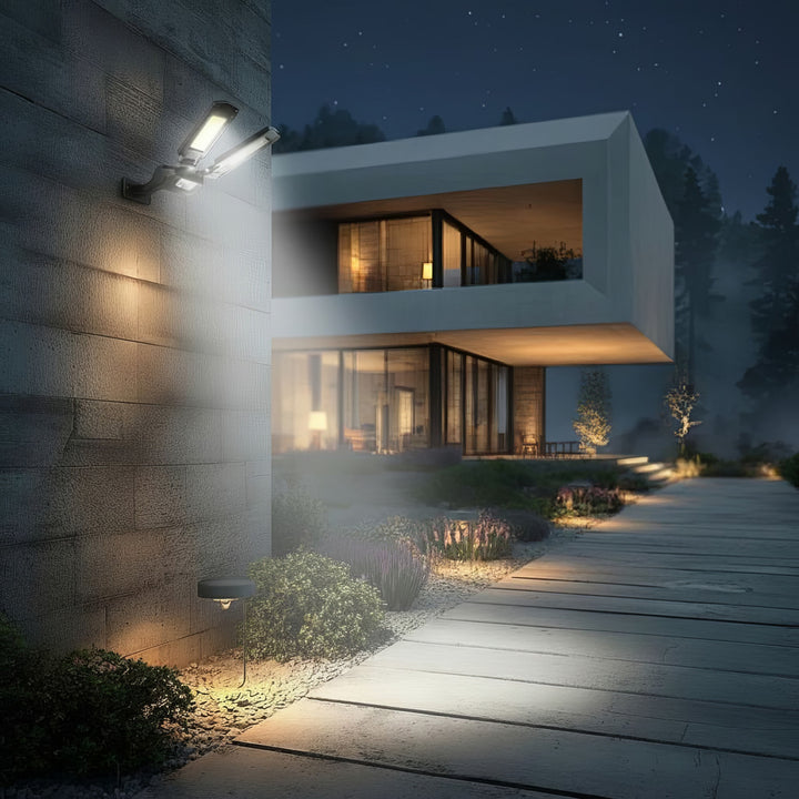 Solarna lampa uliczna LED z czujnikiem ruchu i pilotem Maclean IP54, 5W, 2x450lm, 6500K, Li-ion 2400 mAh, 3 tryby pracy MCE447