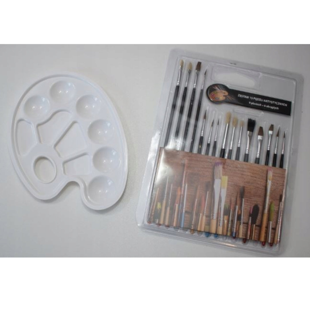 Duży, kompletny zestaw malarski - farby, pędzle, sztaluga
