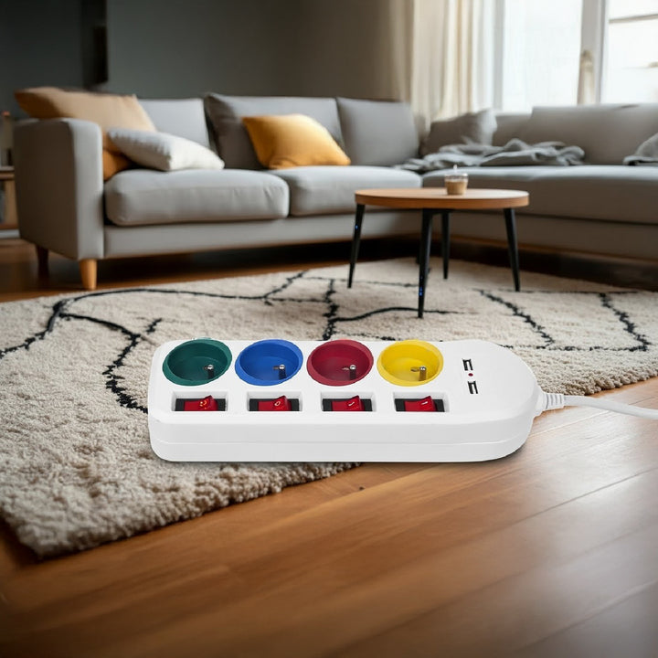 Listwa zasilająca Maclean, przedłużacz 4 gniazda + 2xUSB, z włącznikami, 250VAC/10A, 2.1A 5V, 1.5m, biała, MCE229 W