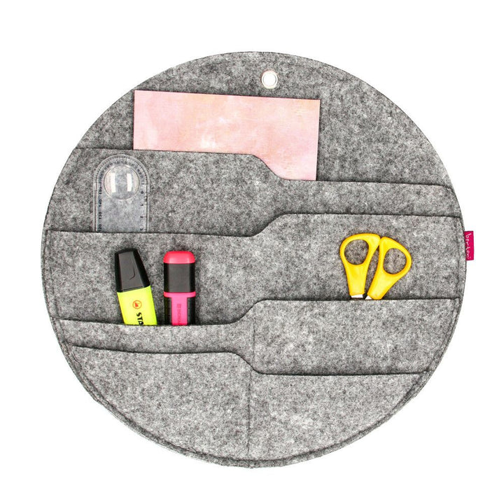 Organizer ścienny filcowy Bertoni Kółko L średnica 35 cm - szary, 4 kieszenie