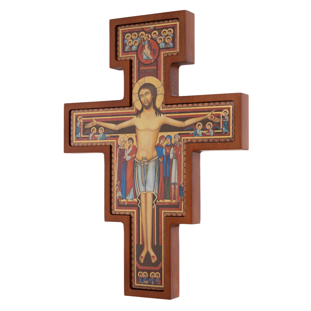Drewniany krzyż z San Damiano - krzyż św. Franciszka brązowy 28x20x1,8cm