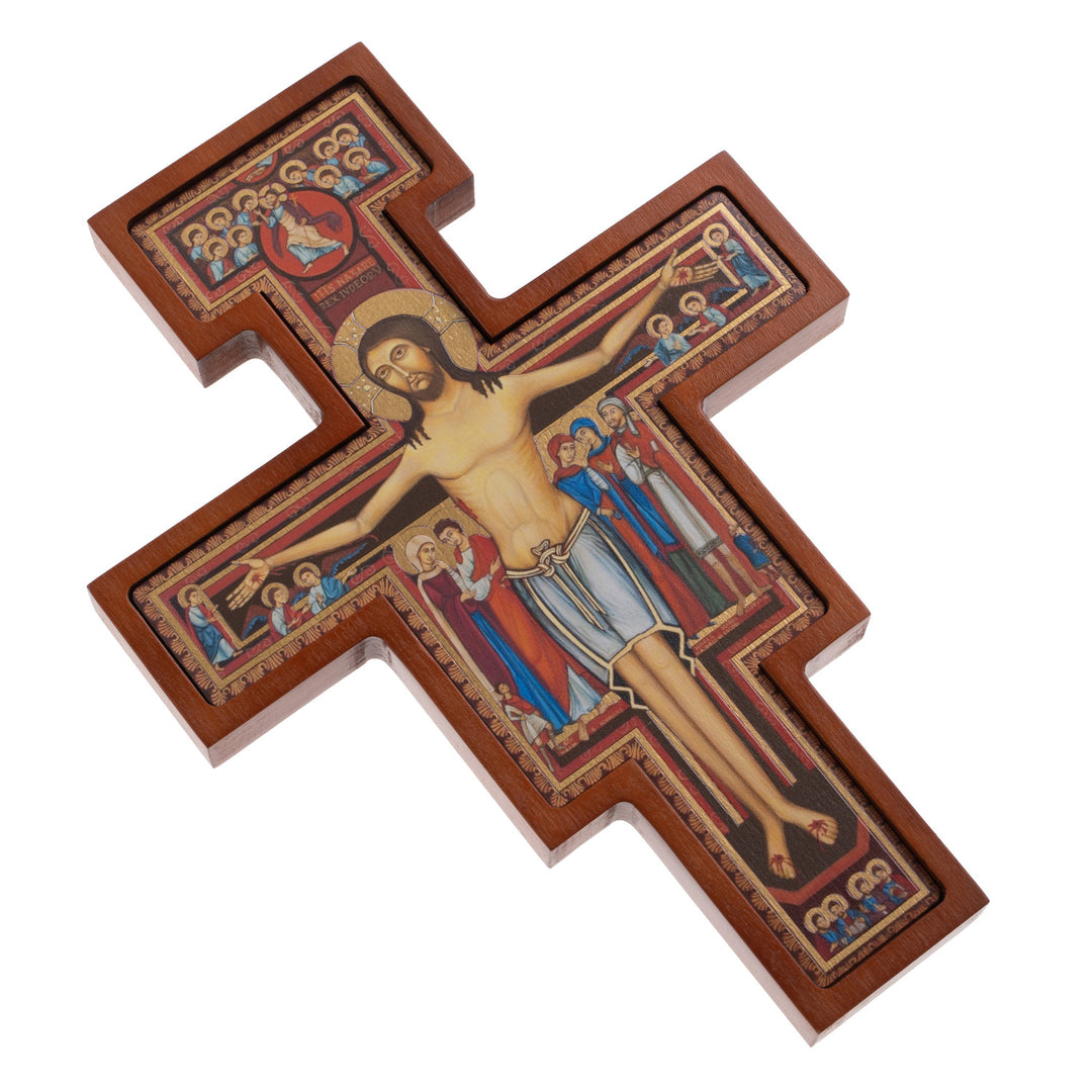 Drewniany krzyż z San Damiano - krzyż św. Franciszka brązowy 28x20x1,8cm