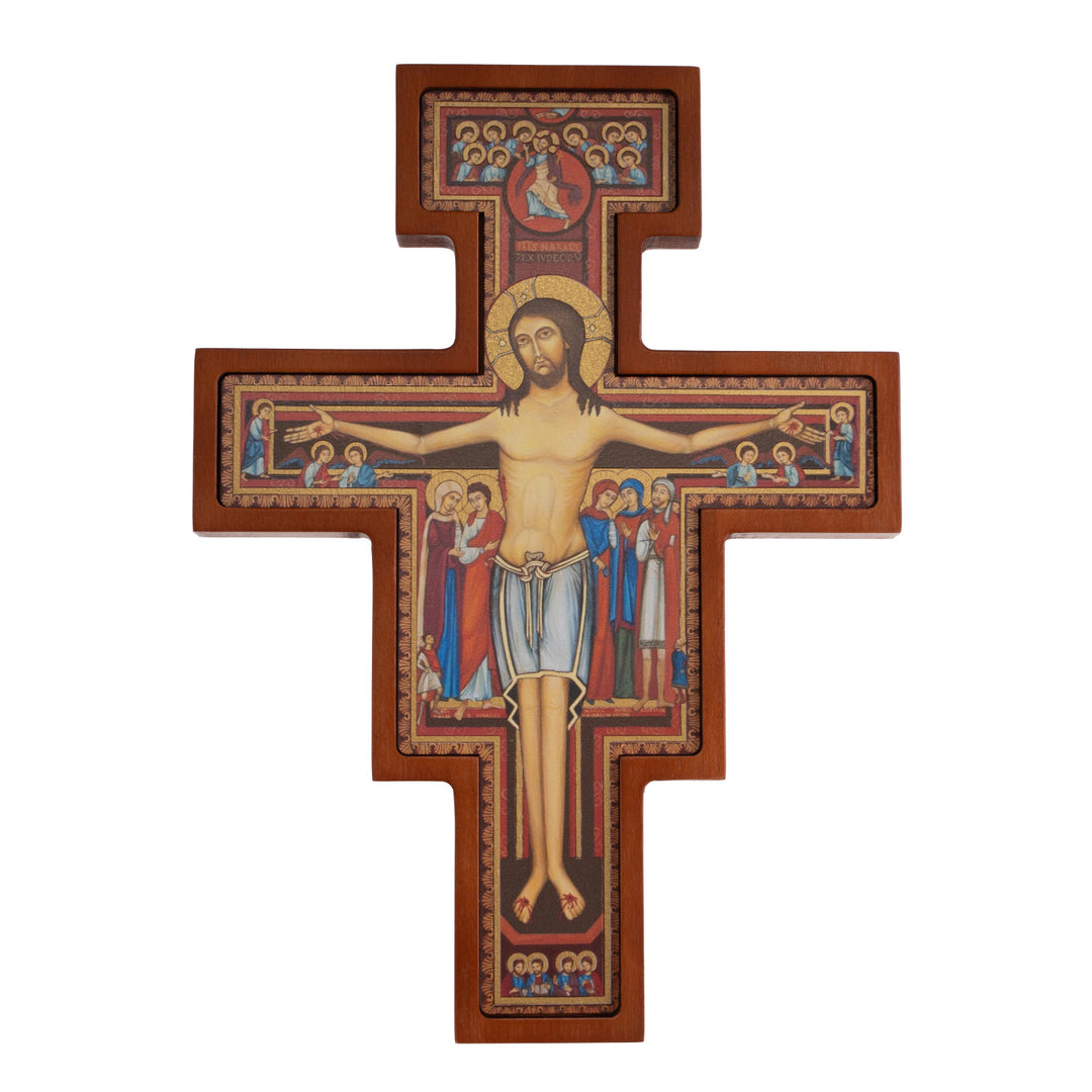 Drewniany krzyż z San Damiano - krzyż św. Franciszka brązowy 28x20x1,8cm