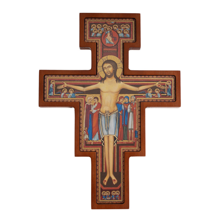 Drewniany krzyż z San Damiano - krzyż św. Franciszka brązowy 28x20x1,8cm