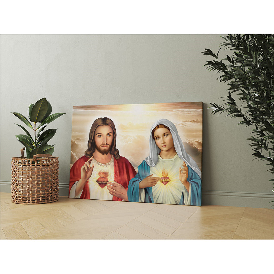 Obraz na płótnie Serce Jezusa Serce Maryi 60x90 cm