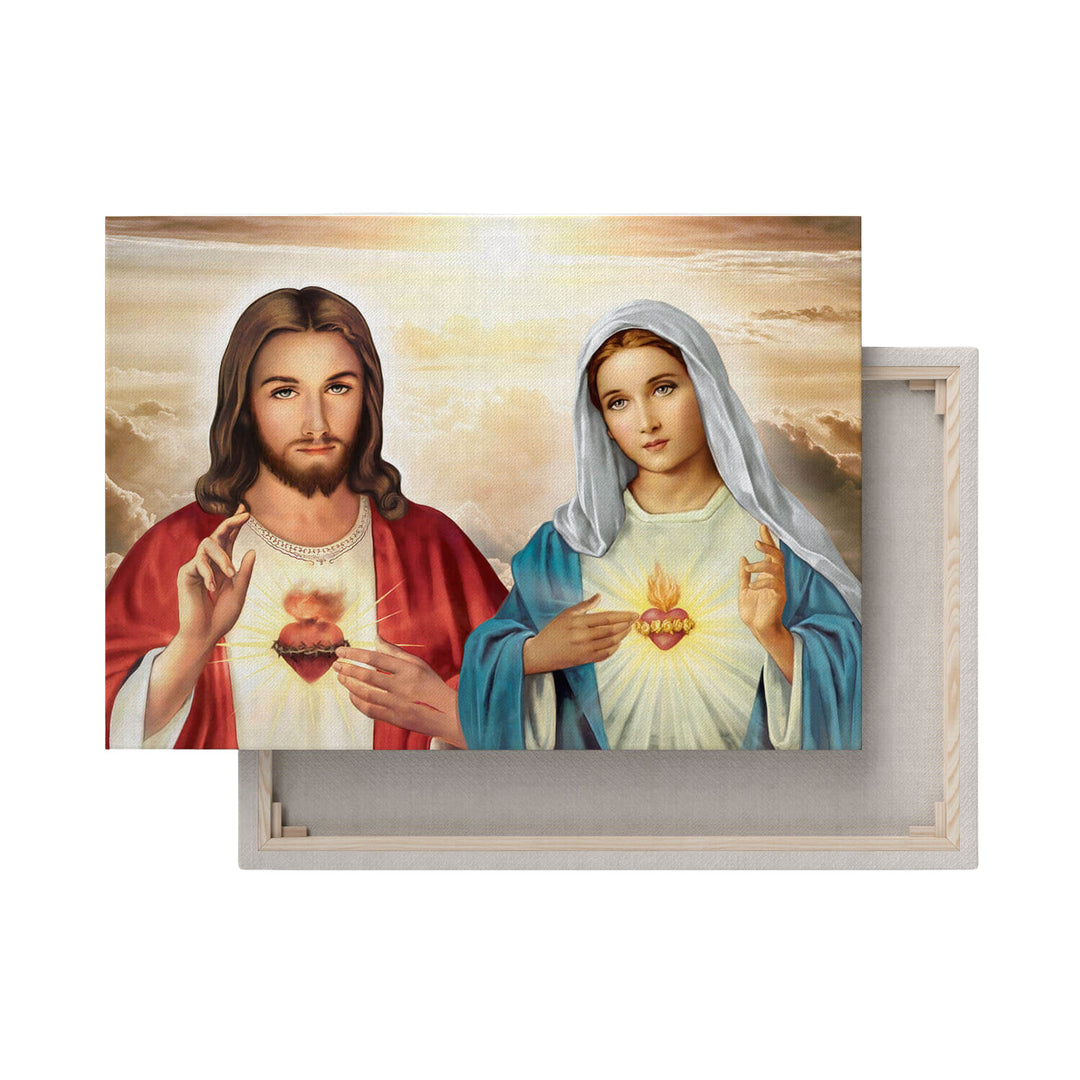 Obraz na płótnie Serce Jezusa Serce Maryi 60x90 cm