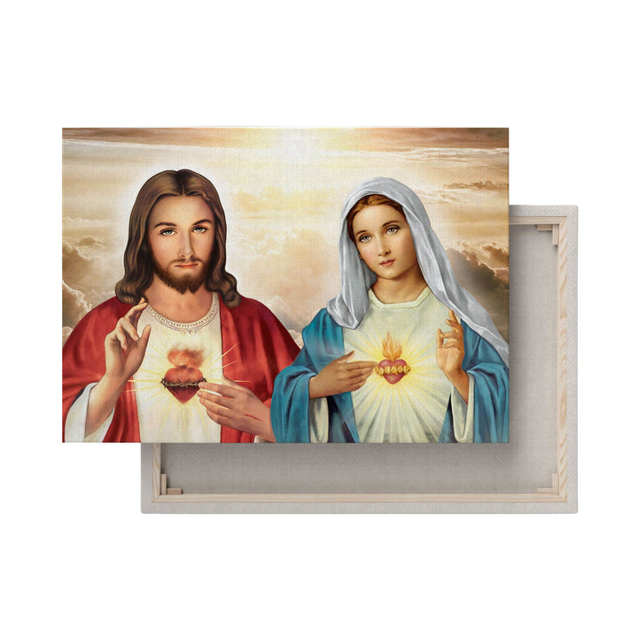 Obraz na płótnie Serce Jezusa Serce Maryi 60x90 cm