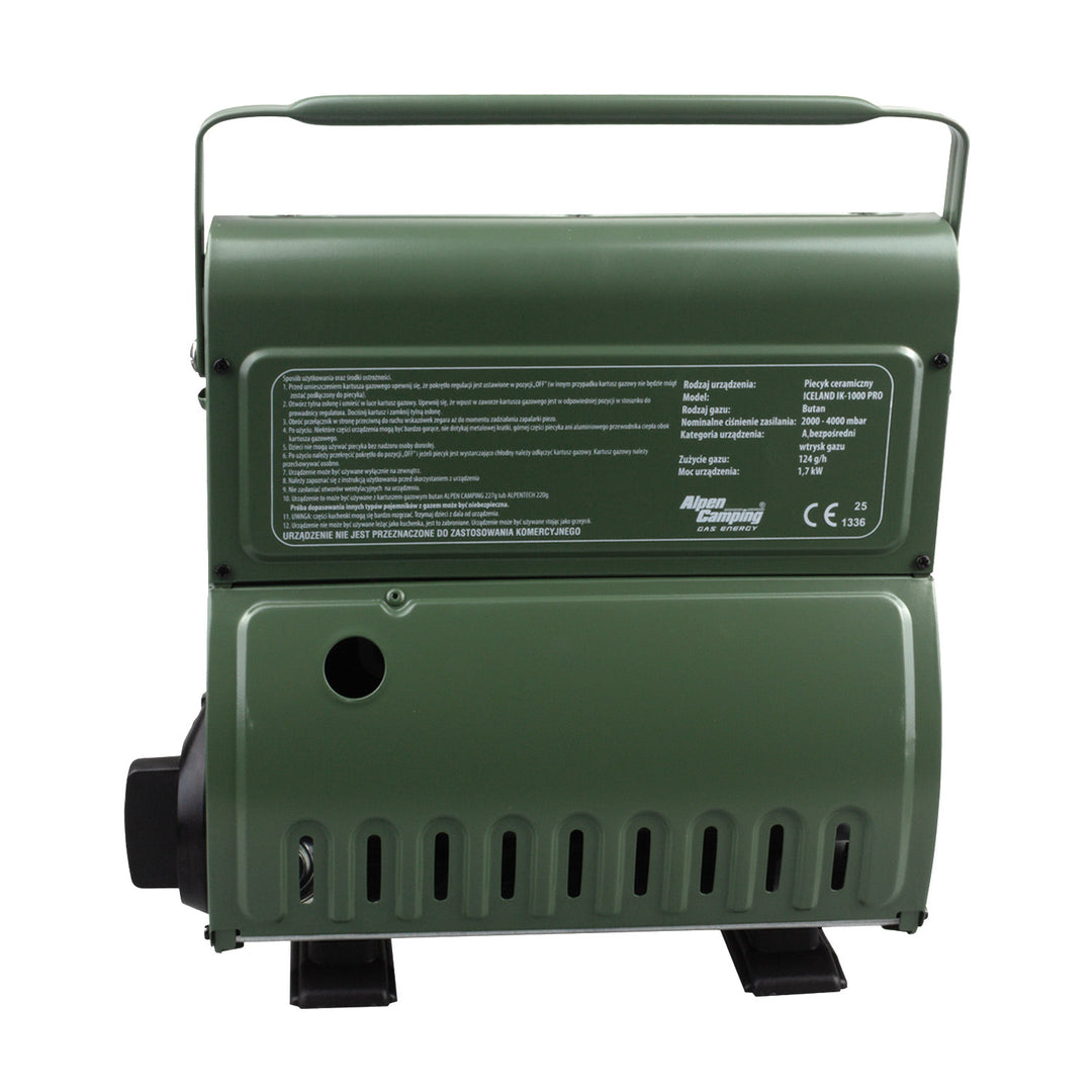 Przenośny piecyk gazowy Alpen Camping, zużycie gazu 124g/h, zapłon piezoelektryczny, IK-1000 PRO, ICELAND + 4 kartusze