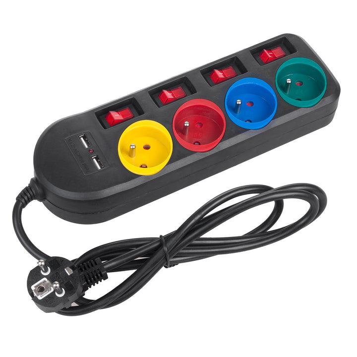 Listwa zasilająca Maclean, przedłużacz 4 gniazda + 2xUSB, z włącznikami, 250VAC/10A, 2.1A 5V, 1.5m, biała, MCE229B + kabel USB MCE471