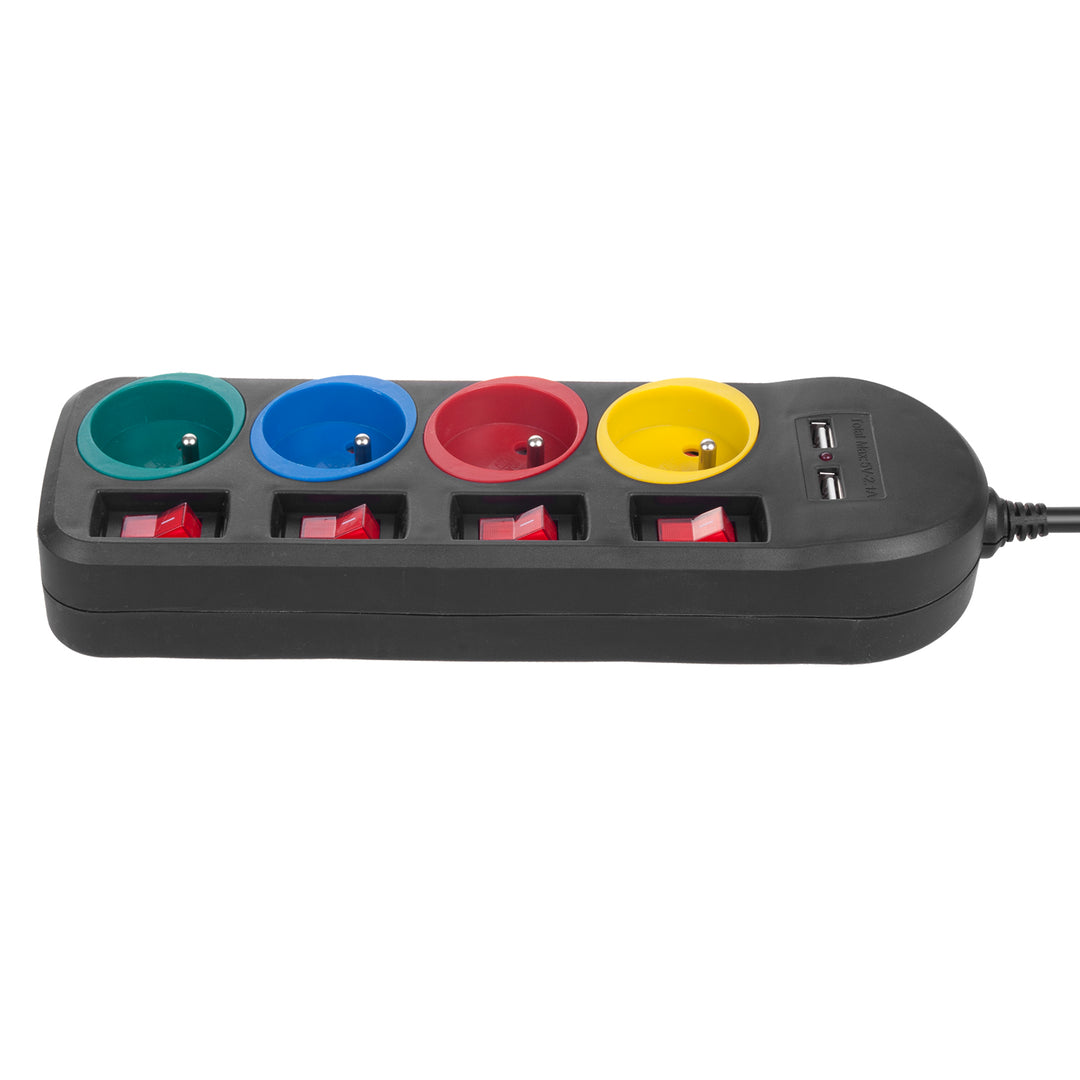 Listwa zasilająca Maclean, przedłużacz 4 gniazda + 2xUSB, z włącznikami, 250VAC/10A, 2.1A 5V, 1.5m, biała, MCE229B + kabel USB MCE471