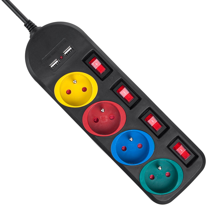 Listwa zasilająca Maclean, przedłużacz 4 gniazda + 2xUSB, z włącznikami, 250VAC/10A, 2.1A 5V, 1.5m, biała, MCE229B + kabel USB MCE471
