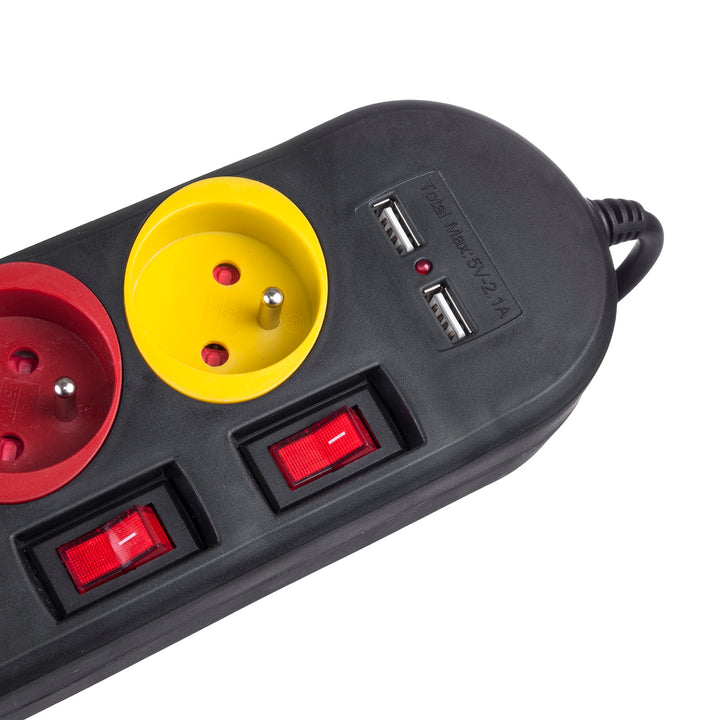 Listwa zasilająca Maclean, przedłużacz 4 gniazda + 2xUSB, z włącznikami, 250VAC/10A, 2.1A 5V, 1.5m, biała, MCE229B + kabel USB MCE471
