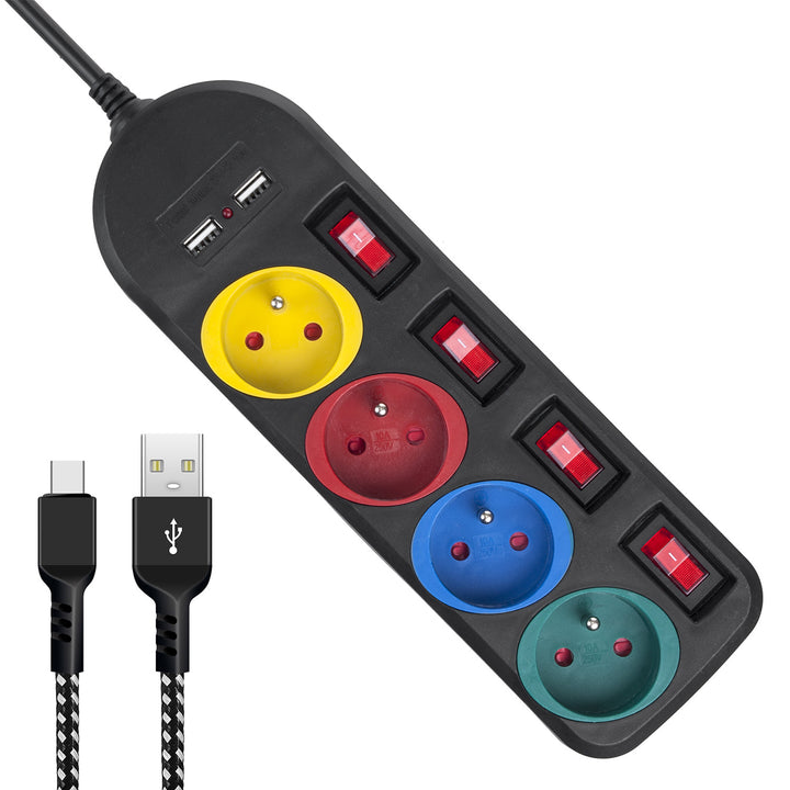 Listwa zasilająca Maclean, przedłużacz 4 gniazda + 2xUSB, z włącznikami, 250VAC/10A, 2.1A 5V, 1.5m, biała, MCE229B + kabel USB MCE471
